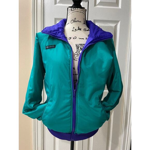 COLUMBIA BOMBER JACKET REVERSIBLE DISCO SZ S MEN PURPLE/TEAL Sz S RETRO NORMCORE - Picture 3 of 16
